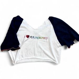 Vintage 90s Upcycled Short Sleeve Raglan Cropped Skater Tee Festival Top V-Neck